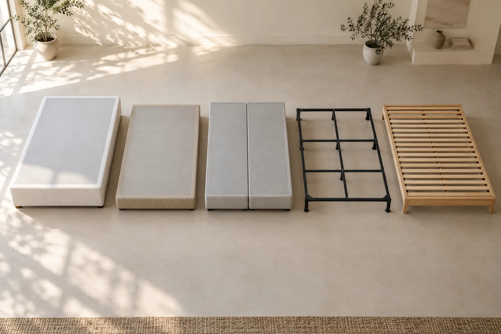 Lineup of queen box spring and bed frame types